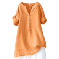 thumbnail image 2 of BODOAO Womens Summer Cotton Linen Blouses Elbow-Length Light Weight Plain Blouses Business Tank Small And Large Sizes Casual Tops for Vacation Comfy Lounge Wear V Neck Shirt Trendy Tops Orange 3Xl, 2 of 9
