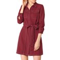 thumbnail image 1 of Allegra K Women's Contrast Line Long Sleeves Belted Waist Dress with Pockets, 1 of 7