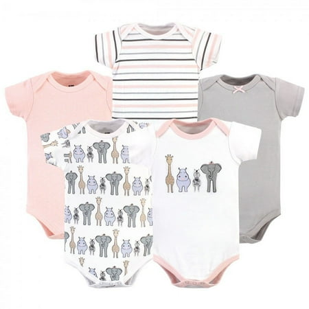 UPC: 0660168577488 | Hudson Baby Infant Girl Cotton Bodysuits 5pk Pink Safari Preemie