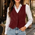 thumbnail image 4 of HomeDM Women's Faux Suede Vest V Neck Button Down Waistcoat with Pockets Sleeveless Jacket, 4 of 9