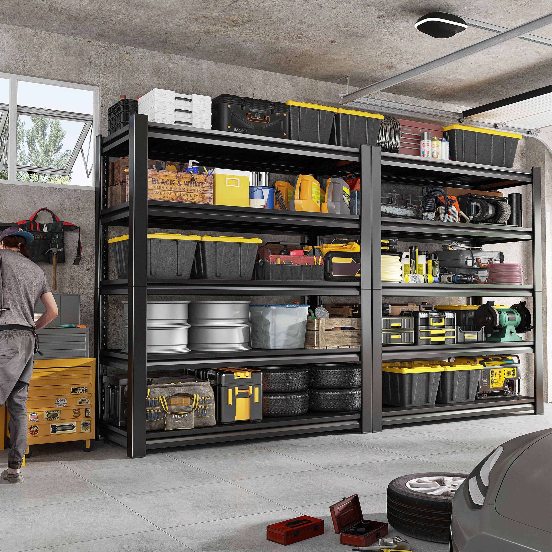 REIBII 72" H Garage Shelving Heavy Duty 3000 LBS 5 Tier Storage Shelves Adjustable Shelving Unit and Storage for Garage,Basement,36" W x 16" D x 72" H