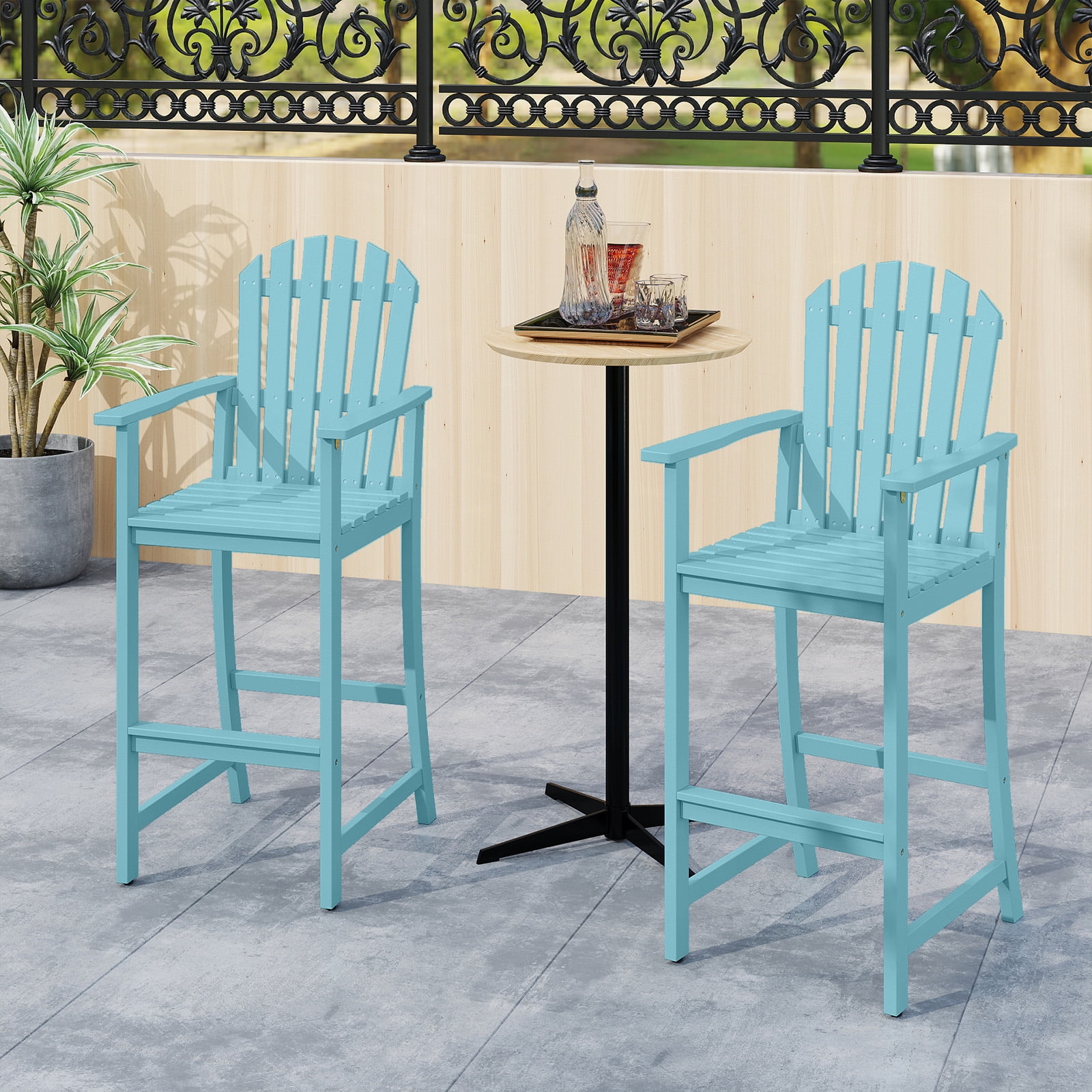 Gymax 4PCS Tall Adirondack Chair w/Back Armrests & Footrest for Balcony Porch Deck Turquoise