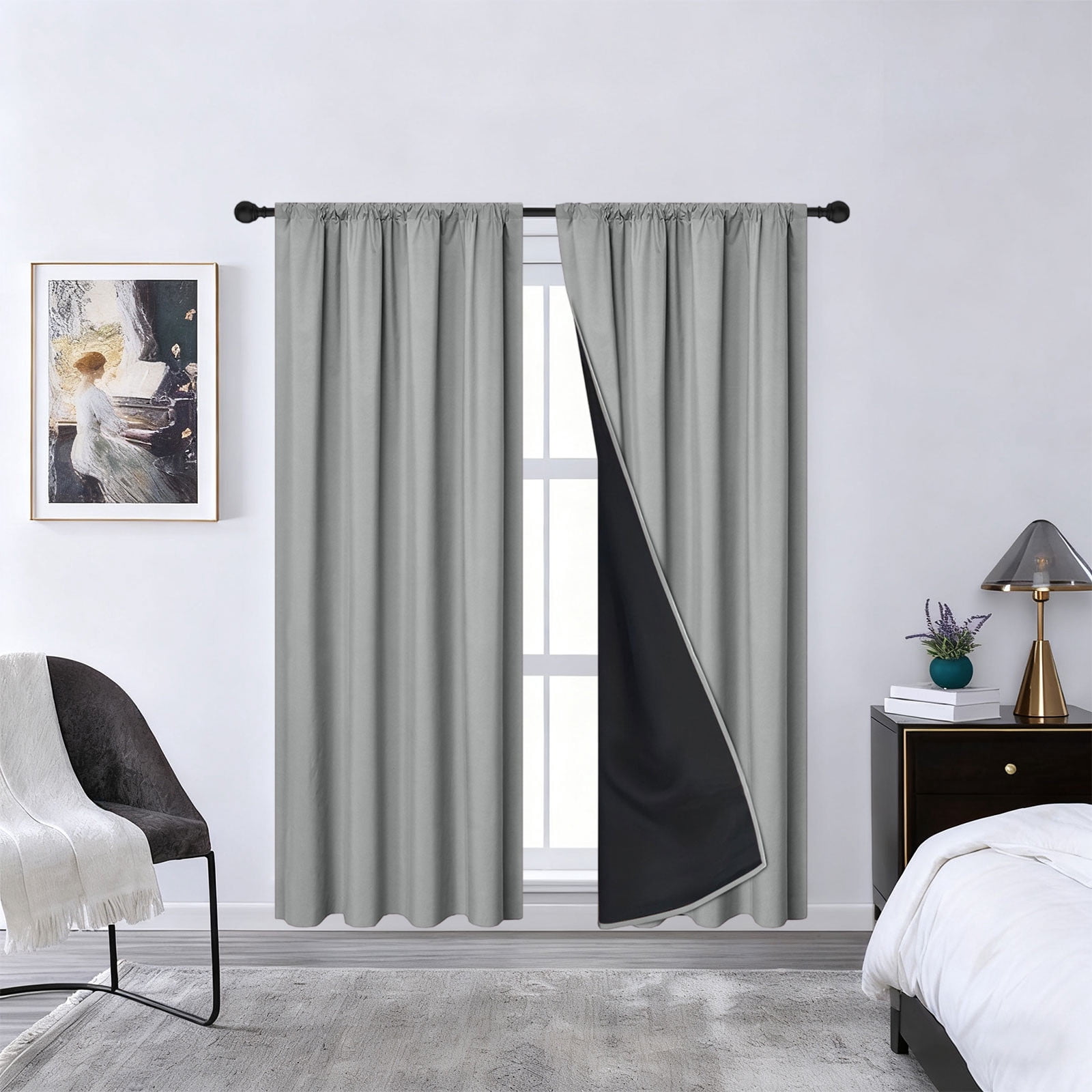 Grey Blackout Curtains for Bedroom 80 Inch Length 2 Panels Set, Solid Thermal Insulated Energy Saving Rod Pocket Window Treatment Curtains Blackout Drapes, W40 x L80 Inch, Grey
