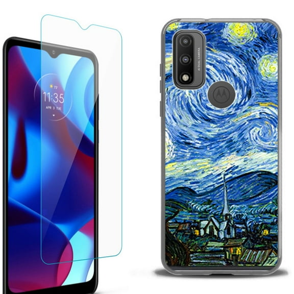 Slim-Fit Protective Phone Case (Black) compatible with Motorola Moto G Pure 5G, with Tempered Glass Screen Protector, by OneToughShield ® - Starry Night Paris