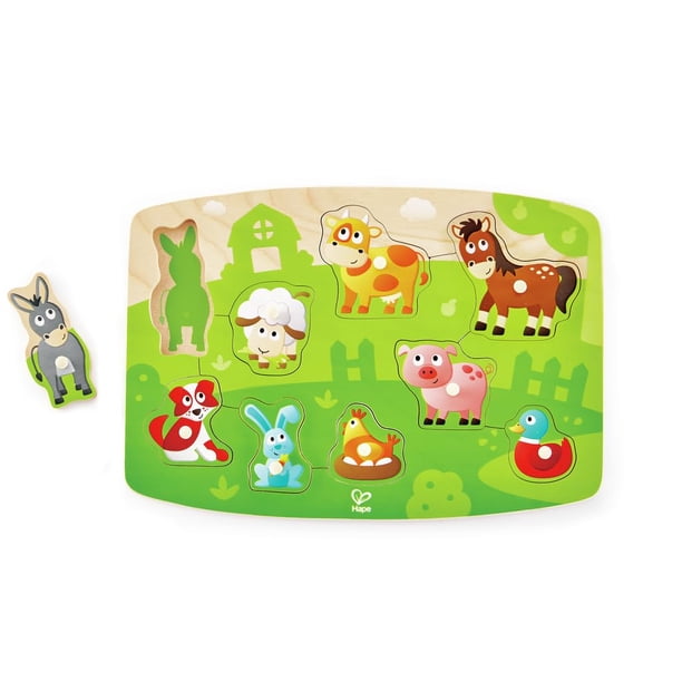 Juego de rompecabezas Hape Farmyard Peg Puzzle de 10 piezas para niños pequeños