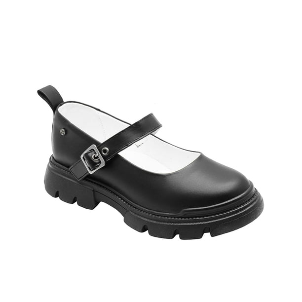 Zapato Escolar Para Niña Piel Negro Hebilla Suela Chunky negro 23