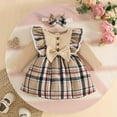 thumbnail image 2 of IVEYRTF Fall and Winter Childrens Plaid Skirt Round Neck Long Sleeved Dress with Headband Set Casual Party Daily Wear for Girls Toddler Outfit(Khaki,6 Months), 2 of 9