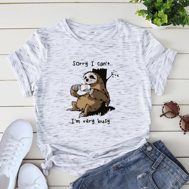 Camiseta de mujer Cute Sloth Print Manga corta O Cuello Tallas grandes Casual Tops sueltos S-5X Abanopi Camiseta mujer