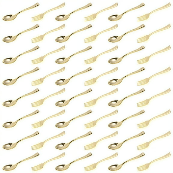 TELOLY 48Pcs Plastic Spoons Forks Disposable Cutlery Ice Cream Dessert Spoon Forks Party Supply