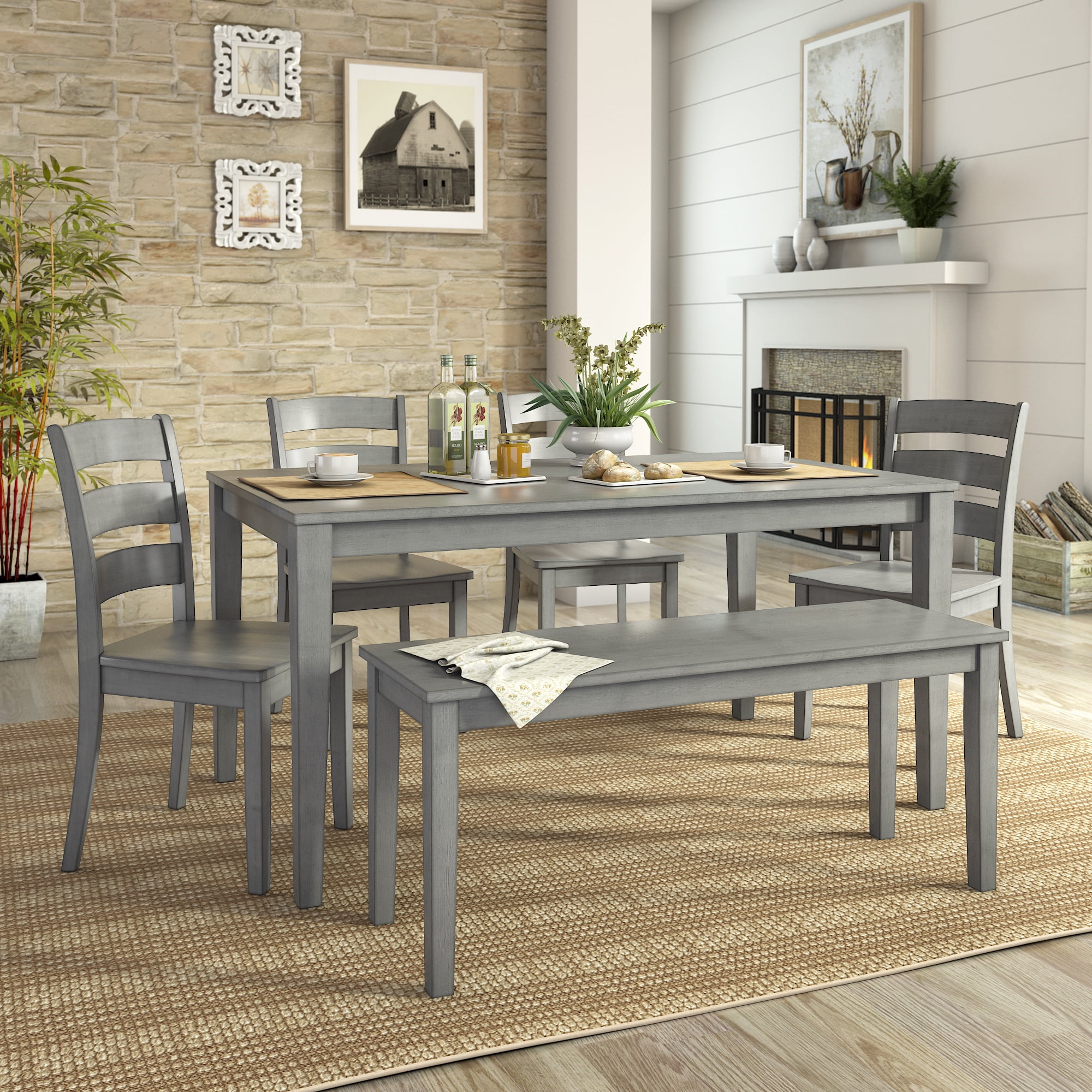 Weston Home Lexington Dining Set with Bench and 4 Ladder Back Chairs