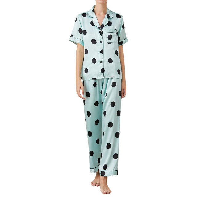 Gibobby Camisón de mujer Conjunto de pijamas Ropa de dormir Conjunto de de lencería de mujer Sexy Nuevo Traje de ropa interior sexy Satén de seda Mujeres Top de manga corta (Verde, S)