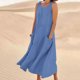 thumbnail image 1 of Puntoco Vestido Largo De Mujer Sin Mangas Con Cuello Redondo Color Liso Con Bolsillos Vestido Sin Mangas Con Cuello Redondo Azul Oscuro Xxl, Regalo Para Mujer, 1 of 5