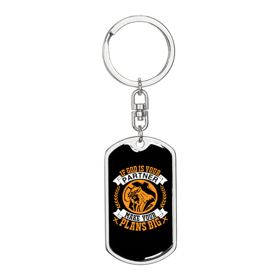 God Is Your Partner Stainless Steel or 18k Gold Premium Swivel Dog Tag Keychain