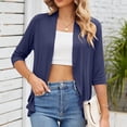 thumbnail image 3 of Blusa cubierta Ticfox con dobladillo con volantes y manga 3/4 Color puro azul marino XXL, 3 of 5