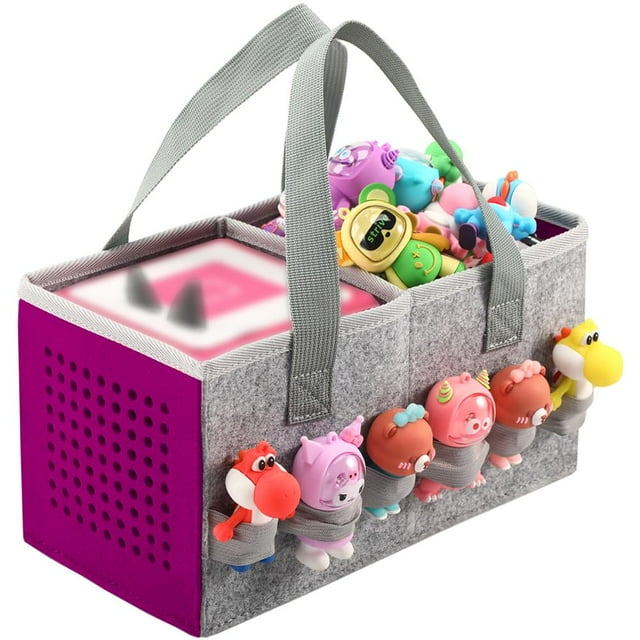 Estuche de transporte para juego de iniciación y figuras, bolsa plegable de juguete musical de tela de fieltro de viaje para accesorios (púrpura)