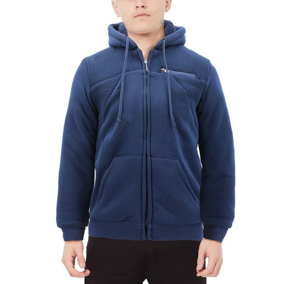 Boy’s Soft Sherpa Lined Juniors Youth Fleece Sweater Kids Zipper Hoodie Jacket (Navy, L(14-16) )