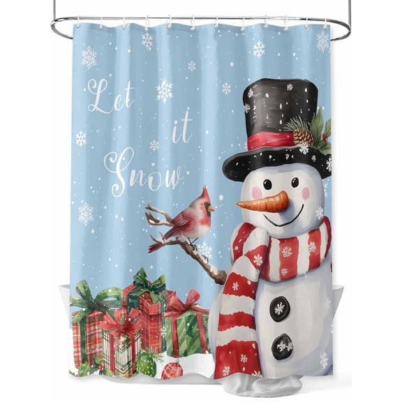Fsddascl Light Blue Snowman Christmas Shower Curtain Set - Extra Long 72" x 96" Washable Bathtub Curtain with 12 Hooks, Winter Snowflake Xmas Gifts Waterproof Fabric Shower Curtains for Bathroom