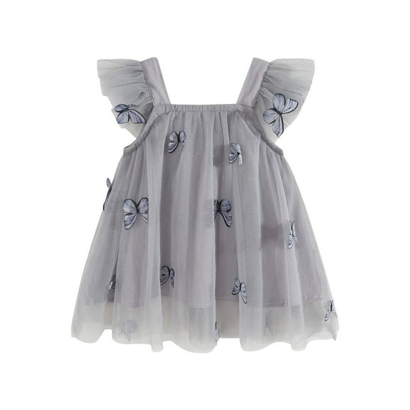 ZACPNCV Toddler Girls Vintage Party Dress Ruffled Sleeve A-Line Tulle Flower Girls Dresses for Wedding Birthday Gray 6-9 Months