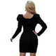 thumbnail image 5 of Vestido corto ajustado con escote cuadrado y manga larga fruncido para mujer, para fiestas, clubes y cócteles, 5 of 6
