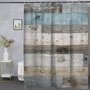 Newhomestyle Blue Grey Wood Barn Door Country Shower Curtain,Rustic Farmhouse Shower Curtains Bath Curtain for Bathroom 72 x 72 in