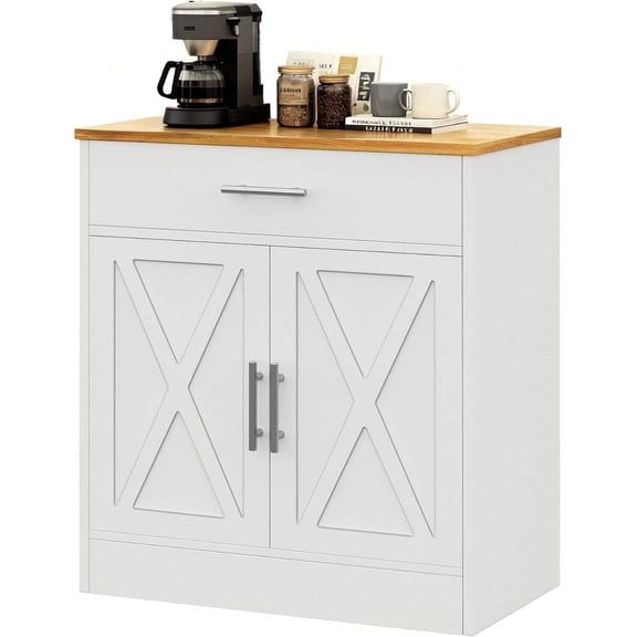 Coffee Bar Cabinet, Small Sideboard Buffet with Storage, Modern Kitchen Storage Cabinet with 1 Drawer and 2 Doors, White