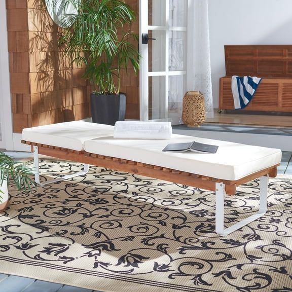 SAFAVIEH Nuca Outdoor Patio Sunlounger, Natural/White