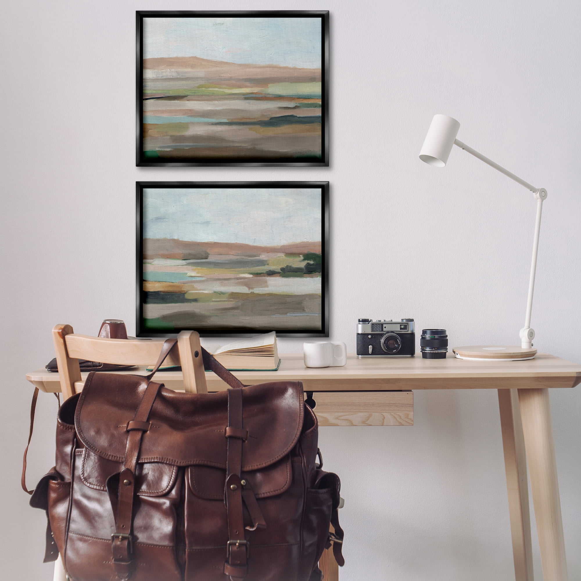 Stupell Industries Neutral Abstract Landscape Landscape & Nature Painting Black Floater Framed Canvas Art Print Wall Art, 31 x 25, Set of 2