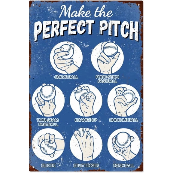 Vintage Baseball Metal Tin Sign Baseball Skills Posters Retro Tin Sign Hanging Decor for Play Room Decor Funny Baseball Wall Plaque Decor for Man Cave Baseball Gifts 11.81x7.87 Inch Mixed Color 1pc