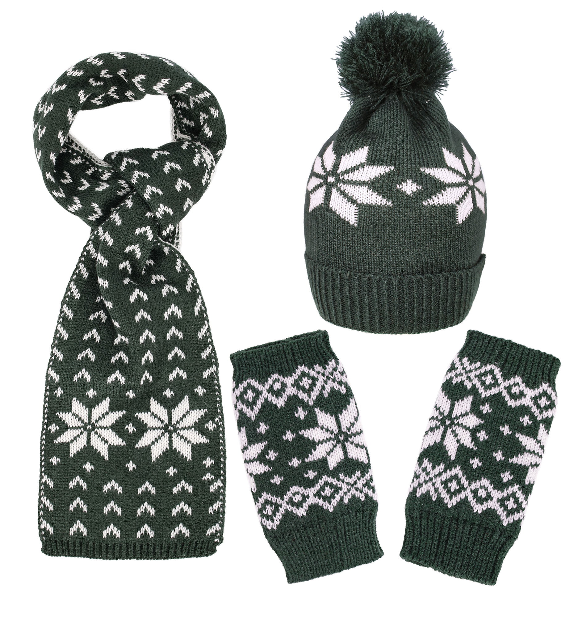 Simplicity Simplicity Child Winter Knitted Warm Gloves Scarf Hat Set, 3593_Green