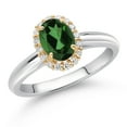 thumbnail image 2 of Gem Stone King 925 Sterling Silver and 10k Yellow Gold Emerald Envy Mystic Topaz and White Lab Grown Diamond Halo Engagement Ring for Women (0.93 Cttw, Gemstone, Oval 7X5MM, Size 5), 2 of 4