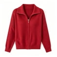 thumbnail image 3 of CaComMARK PI Women's Zip Up Sweatshirts Long Sleeve Casual Lapel Jackets Lounge Going Out Knitted Comfy Sweatshirt Red, 3 of 5