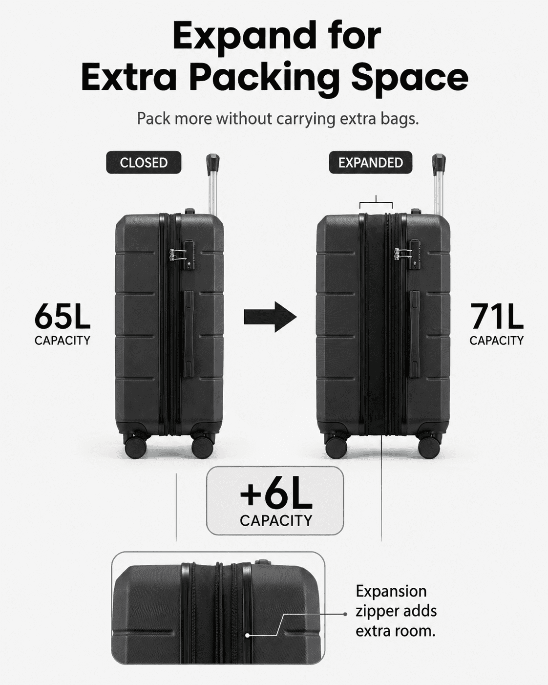 24" Checked Medium Expandable Hardside Luggage,Spinner Suitcase with TSA Lock,Blue - EX-Lite