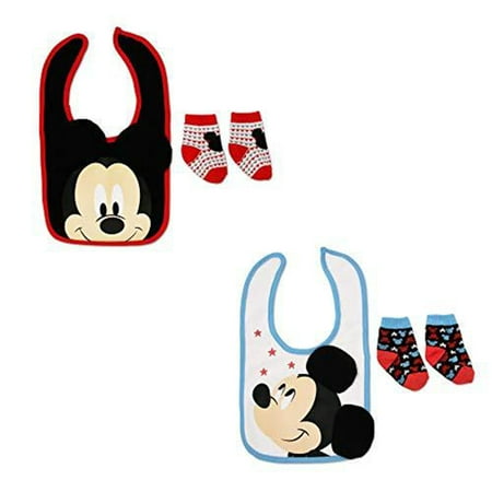 Disney Mickey Mouse Bib and Socks Set, 2 Piece Bundle Set, Baby Boys, Age 0-12M