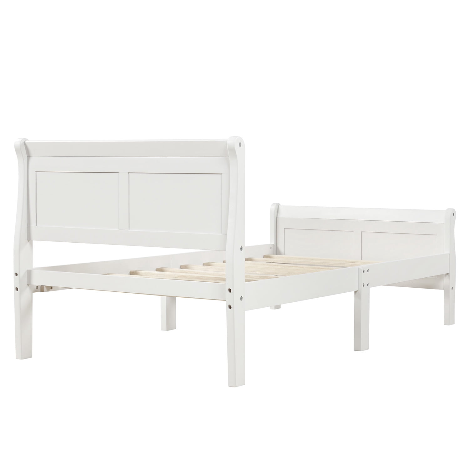 Mintazer Twin Size Platform Bed Frame with Classic Sleigh Design Headboard & Footboard for Guest Room Bedroom, No Box Spring Needed, White
