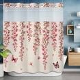 thumbnail image 6 of Spring Flowers No Hooks Shower Curtain with Snap-in Liner Watercolor Gradient Falling Pink Floral Butterfly Linen Texture Shower Curtains for Bathroom, Waterproof, Easy Install, Washable 72"x72", 6 of 9