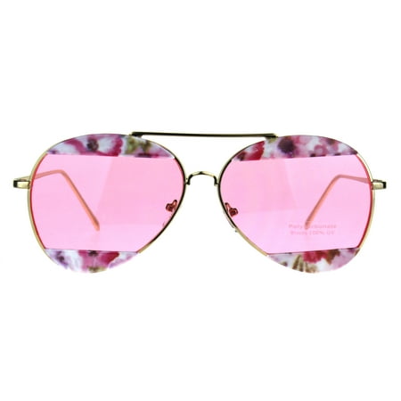 Womens Flower Crop Blind Pilots Metal Rim Fashion Sunglasses Pink