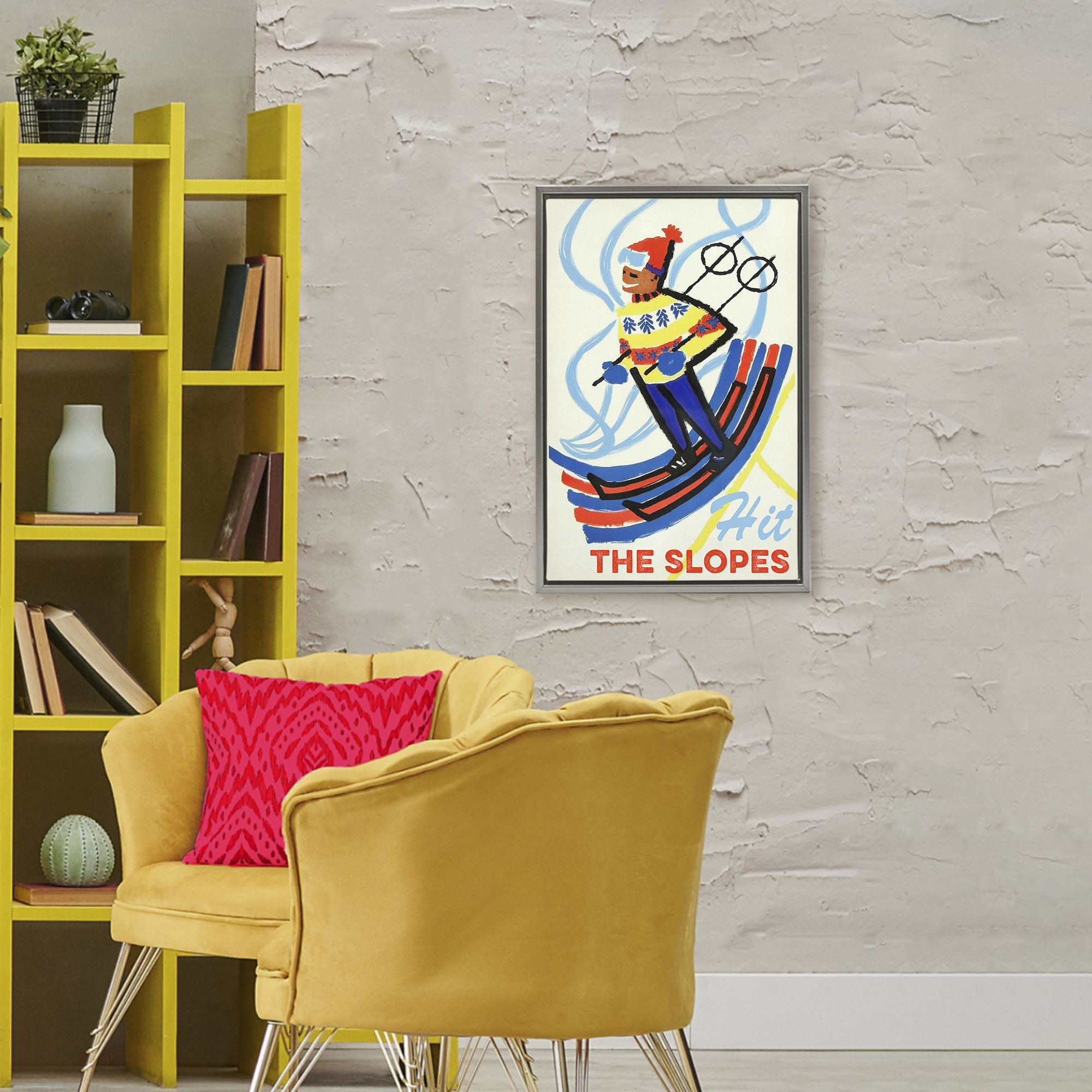 Stupell Industries Vintage Hit The Slopes Gray Framed Floater Canvas Wall Art, design by Grotto Studios
