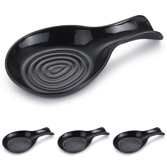 ReaNea Black Spoon Rest, Plastic Spoon Holder, Kitchen Utensil Holder Pack of 4