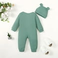 thumbnail image 4 of Infant Baby Boys Clothes Baby Boys Romper 3 Months Boys One-piece Romper Long Sleeve Solid Color Bodysuit Hat 2PCS Set Green 9-12 Months, 4 of 8