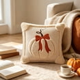 thumbnail image 3 of MYUNNIL Halloween Pumpkin Throw Pillow Cover, Soft 3D Fall Pumpkin Embroidery Plush Velvet Couch Cushion, Farmhouse Seasonal Home Decor for Sofa Bedroom Patio Office, 18 x 18", 3 of 8