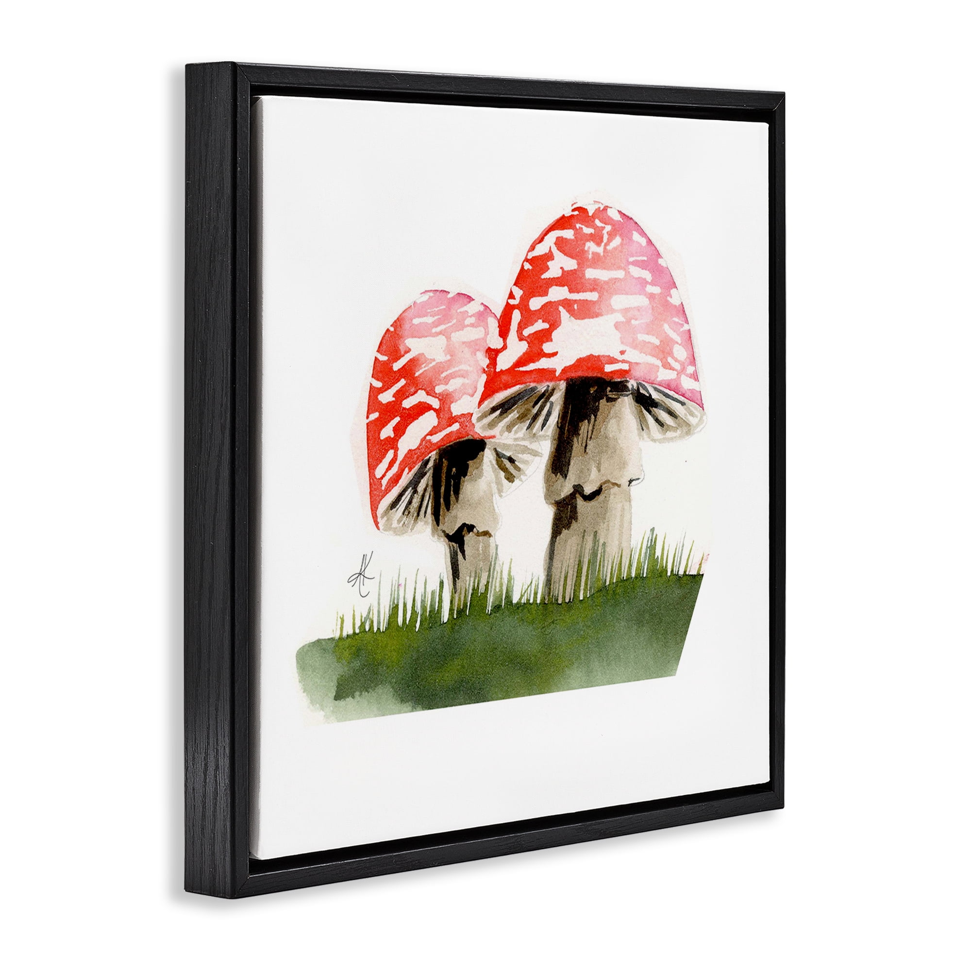 Stupell Industries Red Mushroom Pair Plants & Flowers Painting Black Floater Framed Canvas Art Print Wall Art, 25 x 25