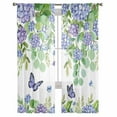 thumbnail image 7 of Sheer Curtains 84 inches Long, Hydrangea Eucalyptus Butterfly Floral Watercolor Light Filtering Sheer Window Curtains Rod Pocket Voile Drapes for Bedroom Living Room, 52"W x 84"L 2 Panels, 7 of 7