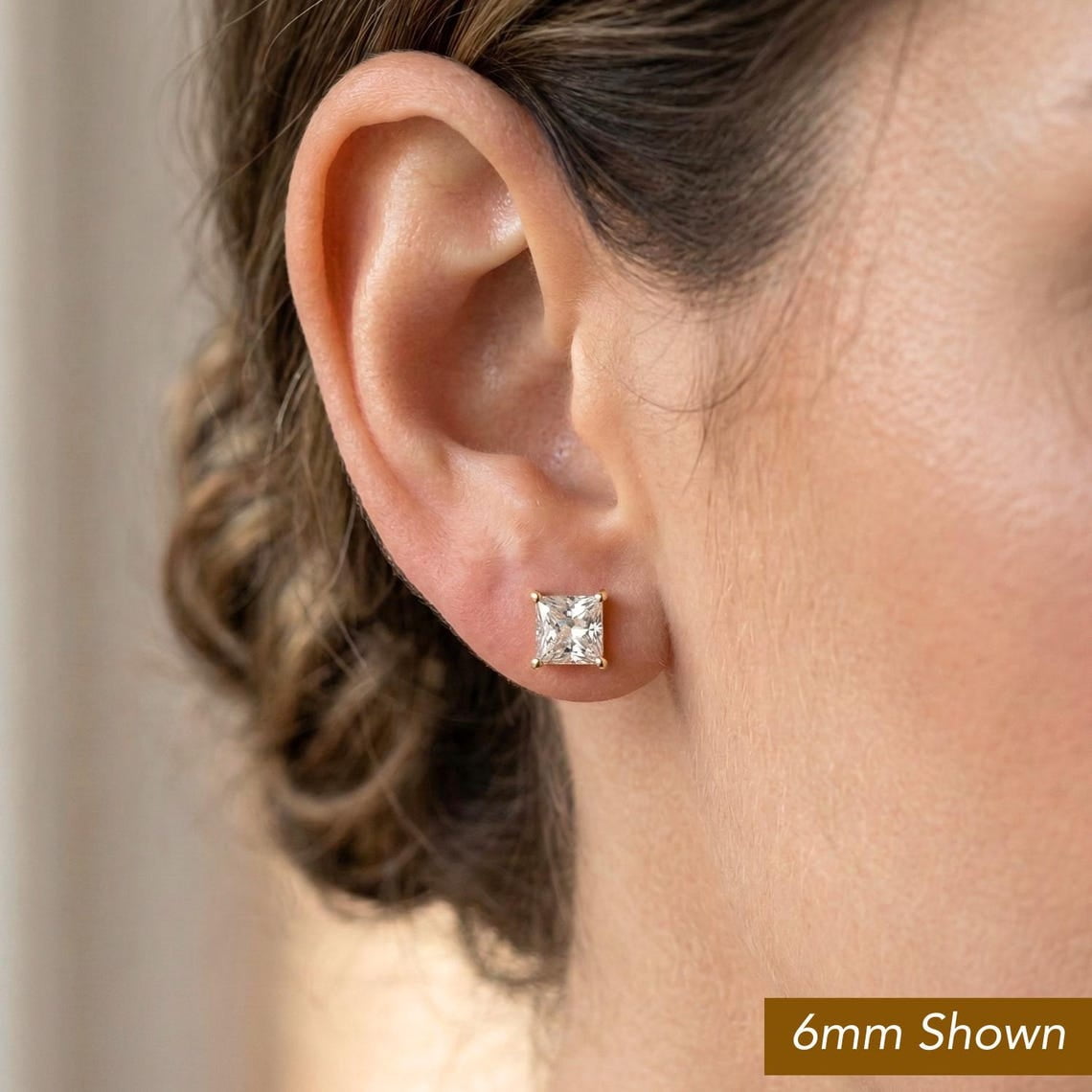 Tilo Jewelry 10K Yellow Gold Solitaire Princess-Cut CZ Stud Post Earrings with Secure Push-backs | 3mm | Classic Everyday Earrings | Women, Men, Unisex