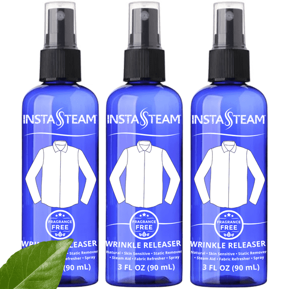 InstaSteam Skin Sensitive Wrinkle Releaser Spray - Unscented Travel Size  Anti Static Sprays for Clothing - Wrinkle Free Fabric Refresher Spray - Wrinkle Spray For Clothes -3 Fl Oz (Packs of 3)