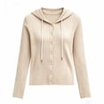 thumbnail image 4 of Women's Button Front Ribbed Knit Hooded Cardigan, Drawstring Long Sleeve Casual Lightweight Sweater for Women, Sizes S-2XL, 4 of 4
