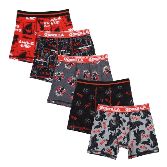 Godzilla Classic Character AOP Boxer Briefs for Boys 5 Pack-2-4/5