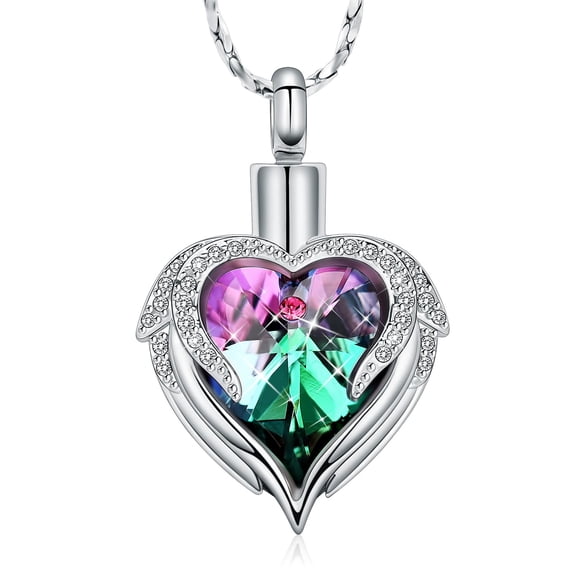 Elegant Angel Wing Crystal Heart Cremation Urn Pendant Cremation Jewelry for Ashes Urn Necklace for Women