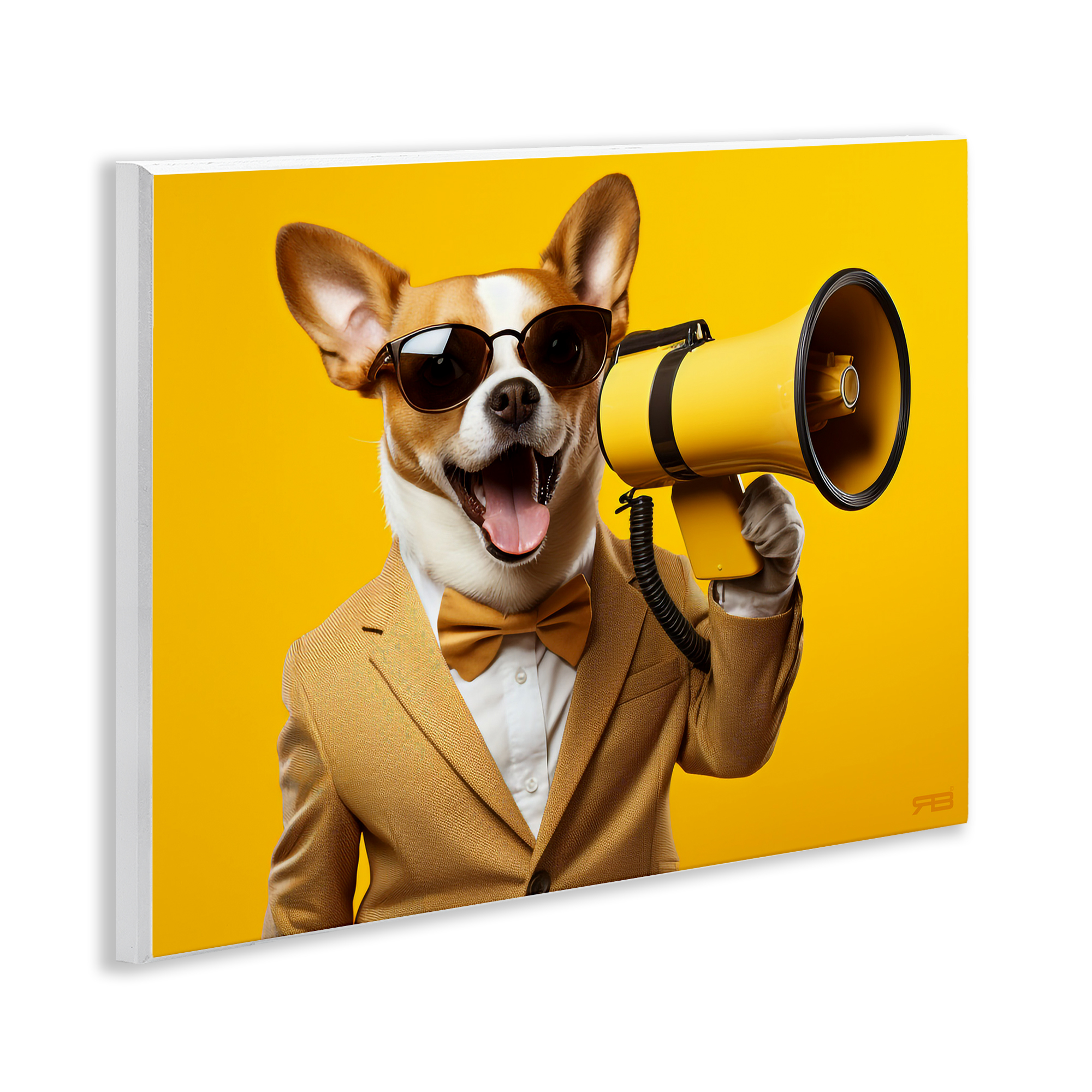 Stupell Industries Dog with Yellow Megaphone Animals & Insects Painting Unframed Art Print Wall Art, 14 x 11