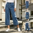thumbnail image 2 of Women's Cropped Wide Leg Jeans High Waist Loose Straight Denim Pants with Pockets Vintage Y2K Casual Streetwear Denim Trousers Blue Cropped, 2 of 9