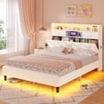thumbnail image 2 of Full Size Bed Frame with LED Light and Charging Station and Storage Headboard,2 Drawers & Storage Shelves, Velvet Upholstered Platform Bed Frame,Beige, 2 of 9